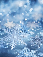 Glistening snow crystals and twinkling holiday lights create a winter wonderland.