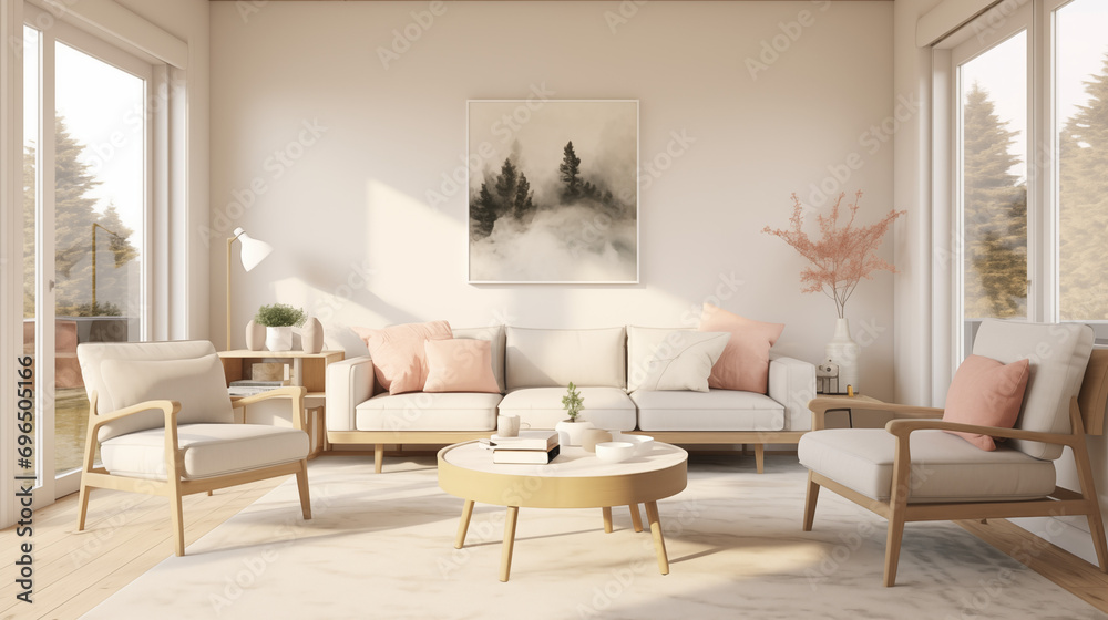 Fototapeta premium design, interior, modern, window, decoration, furniture, ideas, scandinavian, picture, cozy, frame, wood, stylish, minimalism, home, decor, background, house, bright, living, illustration, rustic, nat