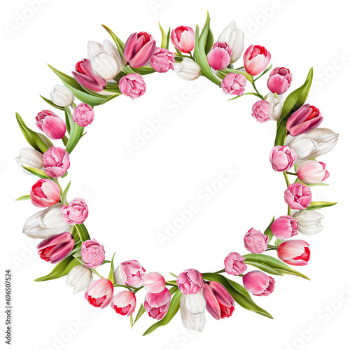  Round frame made of flowers on transparent background