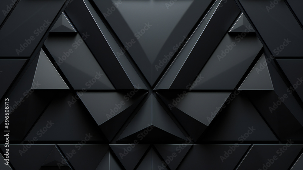 Futuristic, High Tech, dark background, with a triangular block structure. Wall texture with a 3D triangle tile pattern - obrazy, fototapety, plakaty 