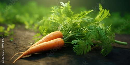 Fresh carrots sitting on a table. Perfect for food and healthy eating concepts