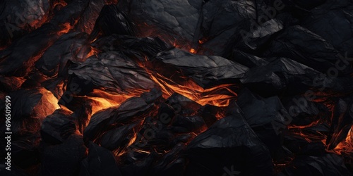 A close-up view of a pile of rocks with flames. This intense image can be used to depict concepts like danger, destruction, heat, or power.