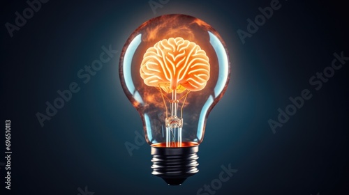 A light bulb with a glowing brain inside. Perfect for illustrating creativity, innovation, and bright ideas.