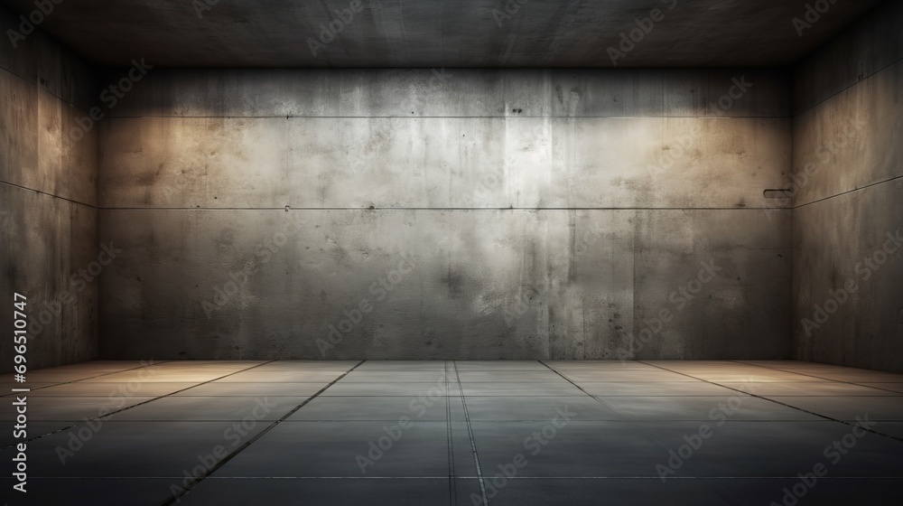 A room with harsh concrete walls. Dark interior is illuminated by spotlights A room with harsh concrete walls. Dark interior is illuminated by spotlights