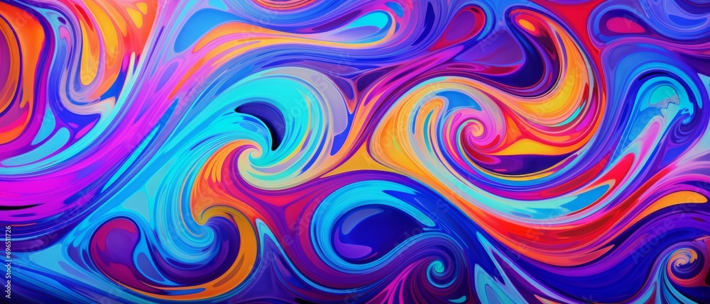 Abstract and psychedelic swirls of liquid paint. Bright acrylic background