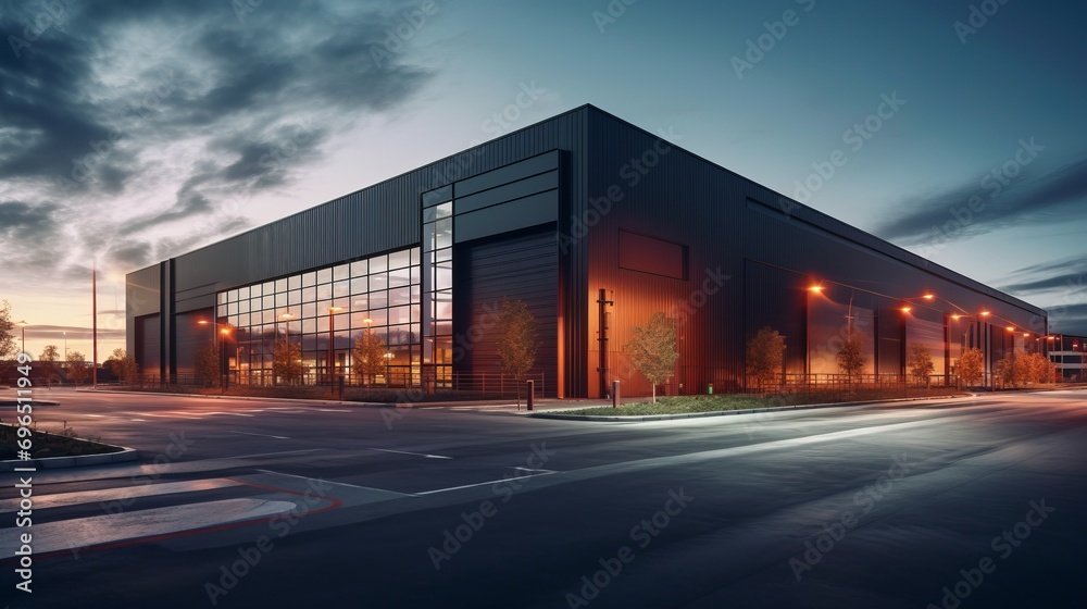 Modern logistics warehouse illuminated - obrazy, fototapety, plakaty 