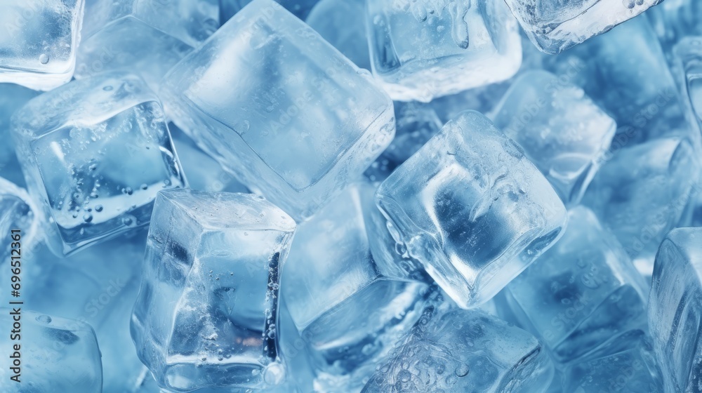 Background of blue ice cubes