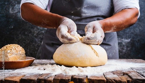 bakers hands kneading dough for artisan fresh bread for the bakery