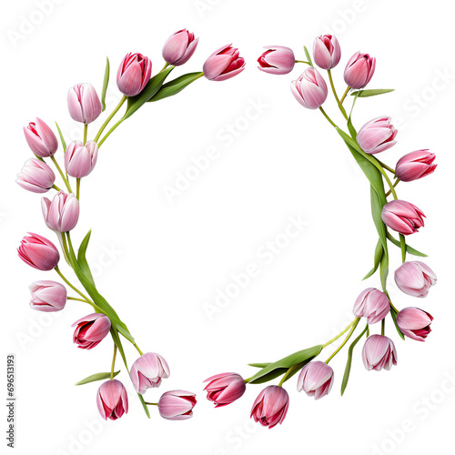  Round frame made of flowers on transparent background