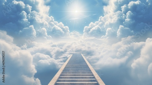 Tableau sur toile A ladder extending upward into the clouds, offering a metaphorical pathway to the sky