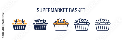supermarket basket icon in different style vector illustration. two colored and black supermarket basket vector icons designed in filled, outline, line and stroke style can be used for web, mobile