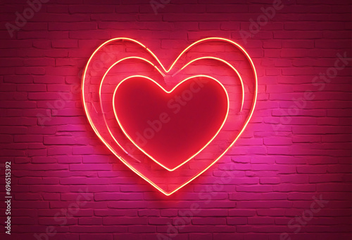 Neon Heart Frame Sign for Valentine's Day - Realistic Isolated Design for Wall Decoration and Template Layout