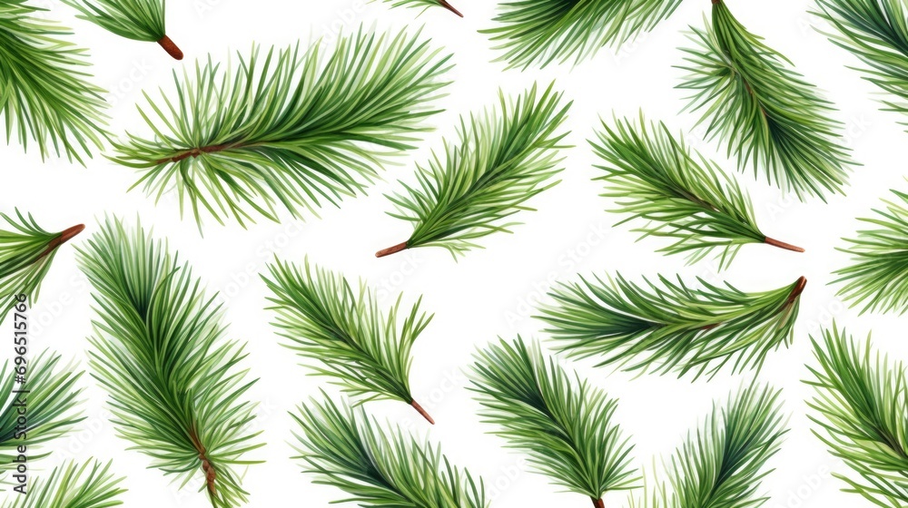 A repetitive pattern of pine branches on a clean white background. Perfect for adding a touch of nature to your designs or decorations A repetitive pattern of pine branches on a clean white background. Perfect for adding a touch of nature to your designs or decorations