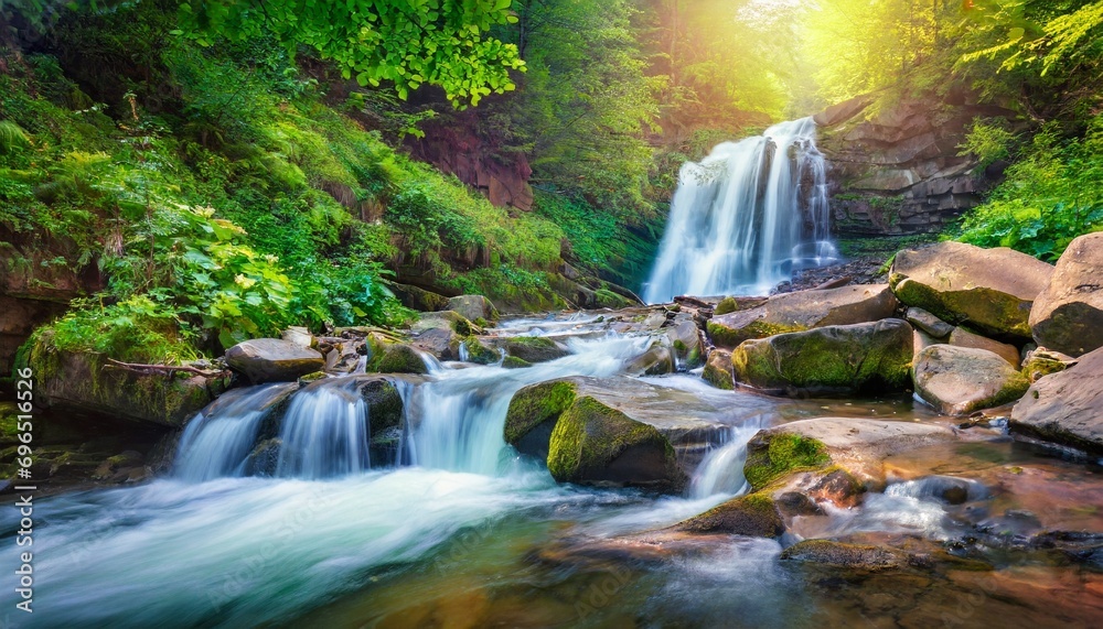 marvelous summer scene of pid skelyamy waterfall green morning view of sukel river stunning landscape of carpathian mounatains ukraine europe beauty of nature concept background