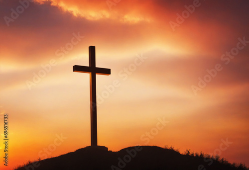 Silhouette of a Cross Against a Blurred Sunset Backdrop