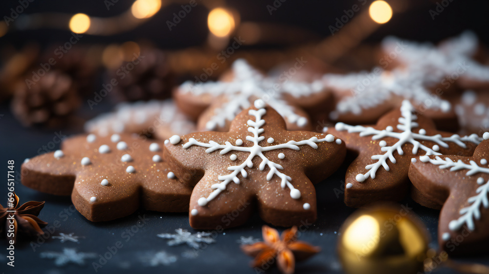 macro of delicious chocolate and ginger bread Christmas cookies with festive edible xmas decoration macro of delicious chocolate and ginger bread Christmas cookies with festive edible xmas decoration