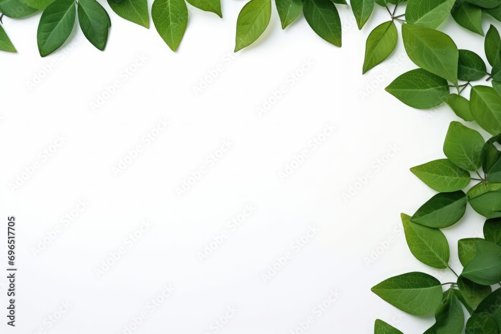 Centered Leaves Frame, Frame With Border Of Beautifully Arranged Leaves On White Background Centered Leaves Frame, Frame With Border Of Beautifully Arranged Leaves On White Background