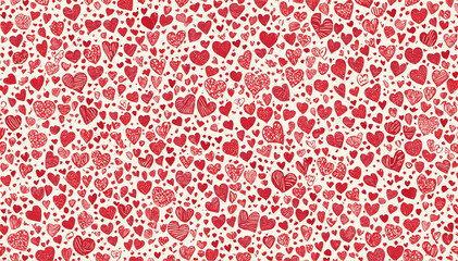 Collection of Trendy Hand-Drawn Doodle Seamless Patterns Featuring Hearts for Valentine's Day