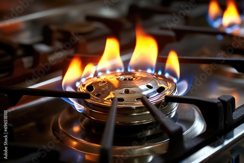 Closeup Shot Of Gas Leaking From Stove Burner photo