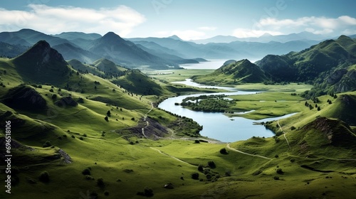 A breathtaking, tear-like reservoir nestled between verdant, rolling hills.