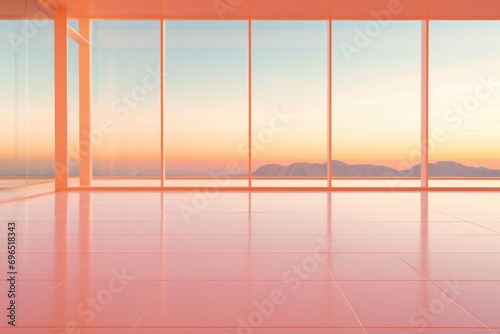 Stunning Orange And Pink Landscape Against An Immaculate Hardwood Floor
