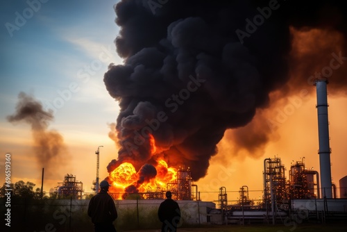 Silhouette Of Gas Plant Leakage Resulting In Massive Smoke