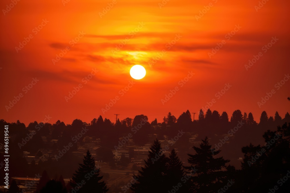 Fiery Sunset: The Sun Setting Amidst A Burning Orange Sky