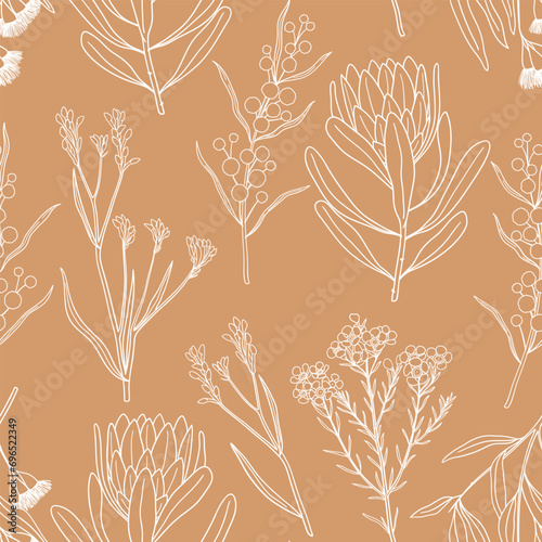 Hand drawn Australian flowers and plants seamless pattern © chekiwart