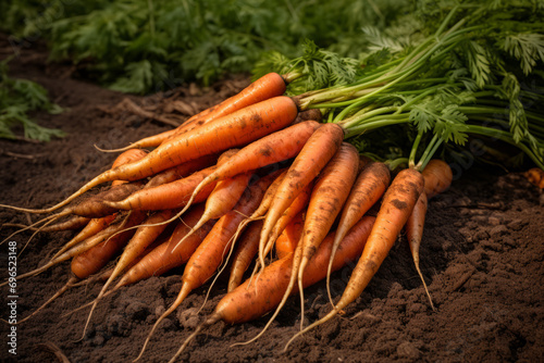 fresh carrots pulled of the ground