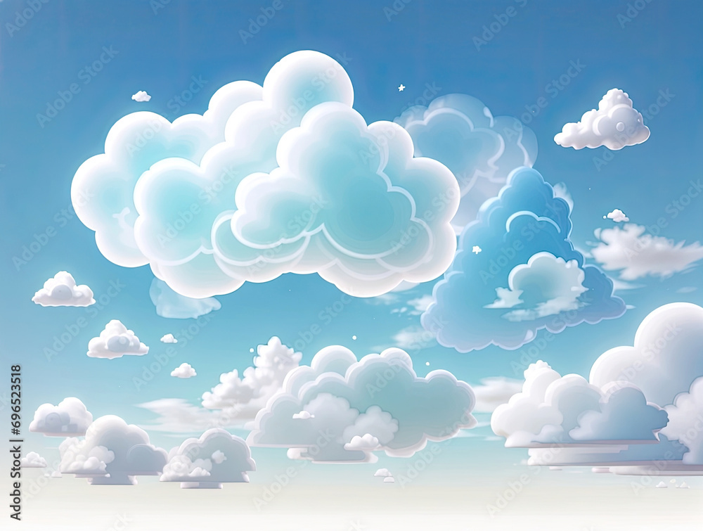 clean white cloud with blue sky backgrounds 3d style