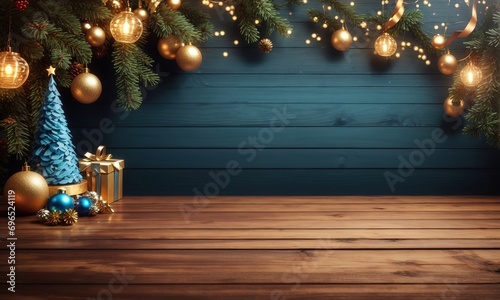 Empty wooden table background - new year theme