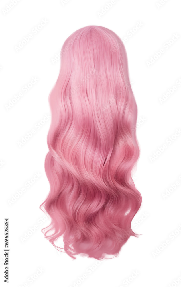 Fototapeta premium Long Pink Hair - Back View - Full View - Viewed from the back with nobody visible - Isolated transparent PNG background - Glamour pink hair - Wavy Straight Long Hairstyle