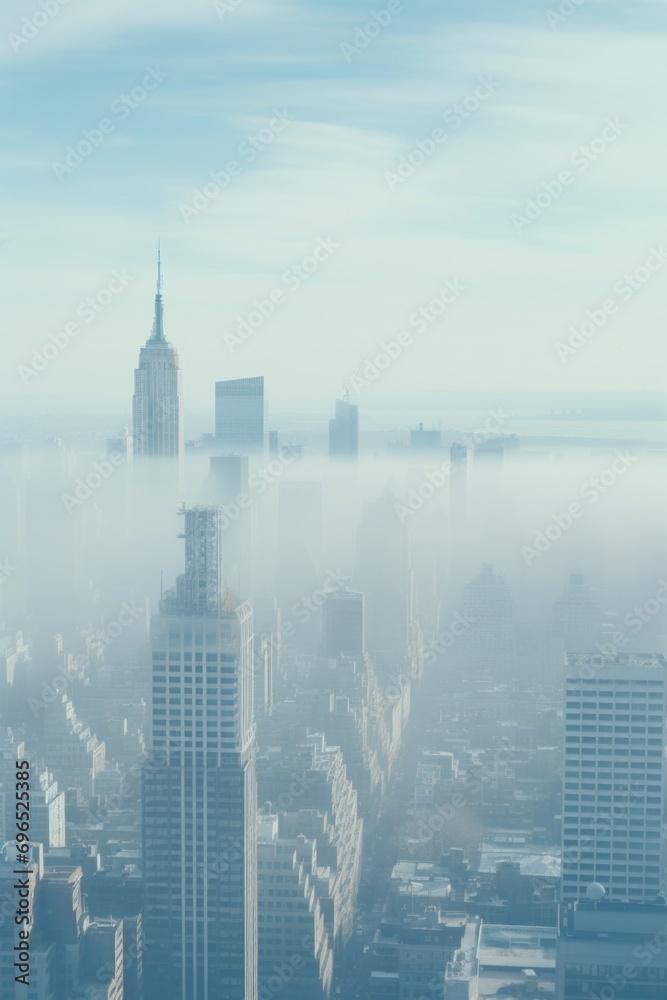A captivating view of a city enveloped in thick fog. Perfect for adding an air of mystery and intrigue to any project or design