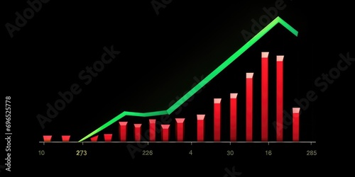 A bar chart with a green arrow indicating an upward trend. Suitable for illustrating growth, success, and progress