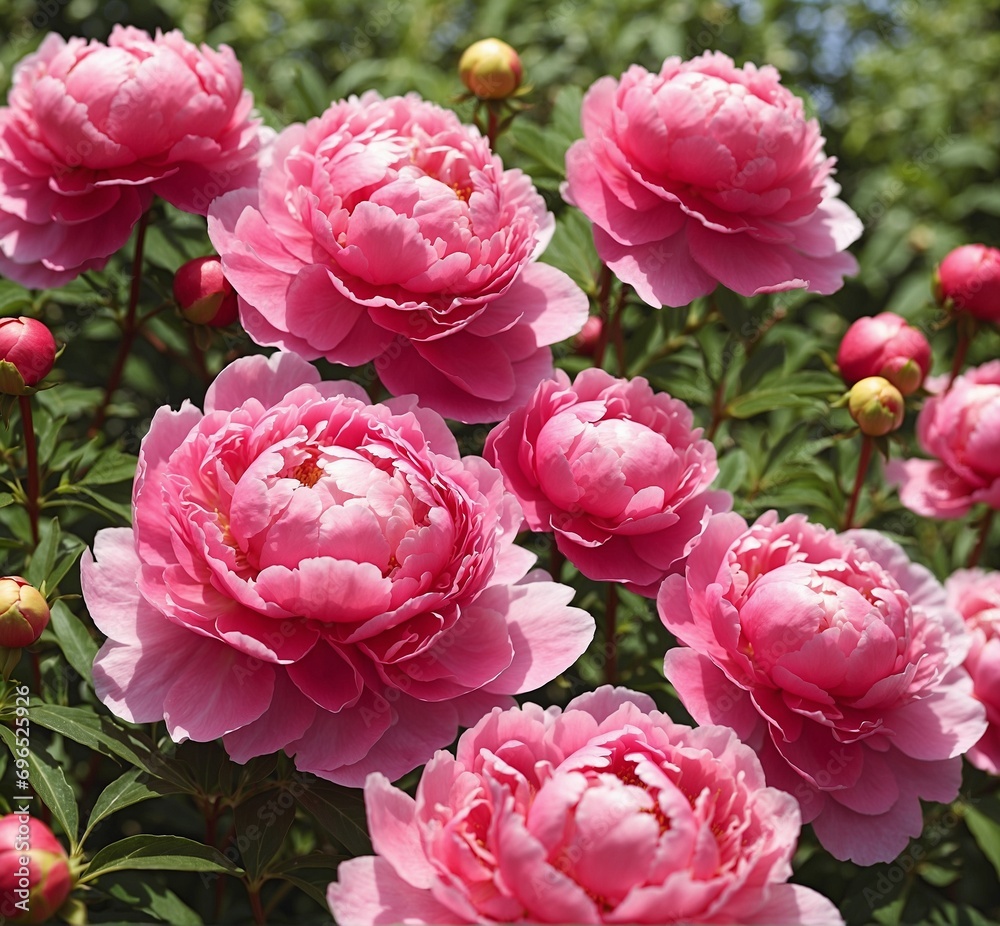 Beautiful peony flowers in the garden on a sunny summer day