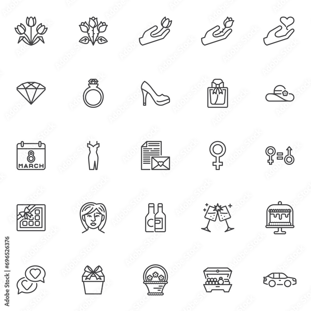 Womens day line icons set Womens day line icons set