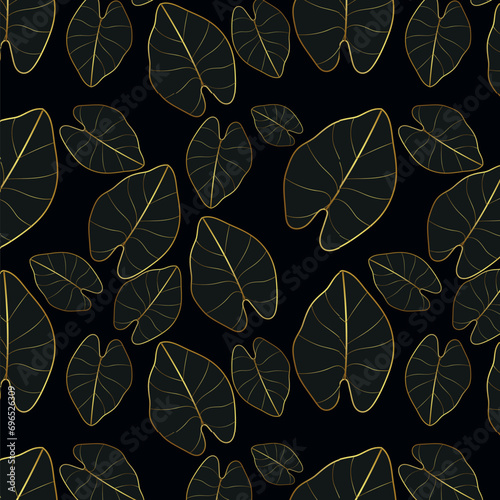 seamless pattern with royal golden monstera leaves