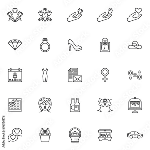 Womens day line icons set