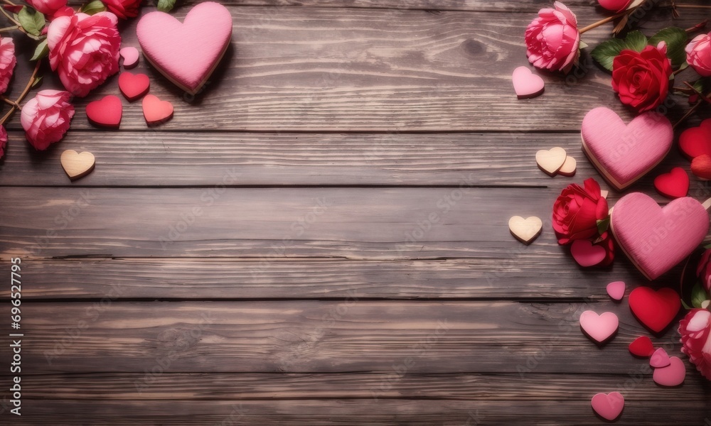 Empty wooden table background - valentine day theme