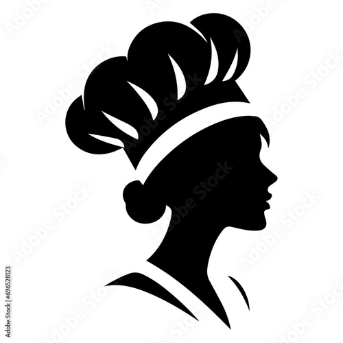 minimal beautiful female chef face vector silhouette, silhouette, black color, white background