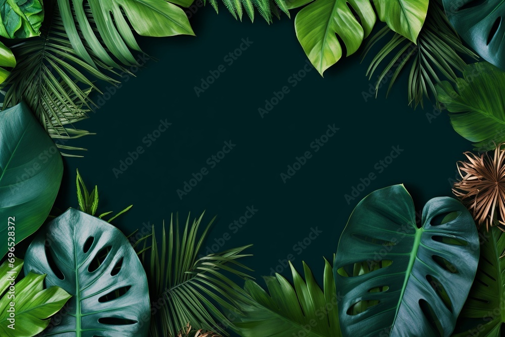 Tropical Leaves Flat Lay with Ample Empty Space Tropical Leaves Flat Lay with Ample Empty Space