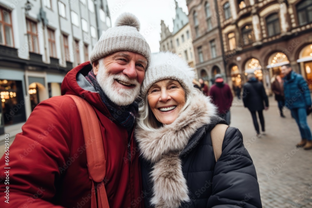 Portrait of a senior couple taking selfie in the city Portrait of a senior couple taking selfie in the city