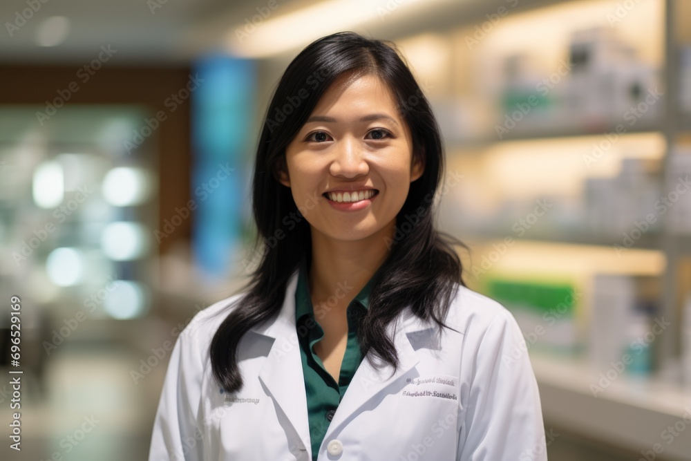 Portrait of a young female pharmacist in pharmacy Portrait of a young female pharmacist in pharmacy