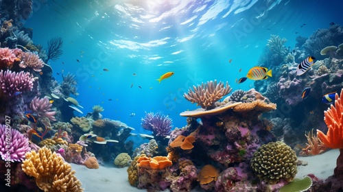 A coral reef garden that is adorned with vibrant colors and marine life