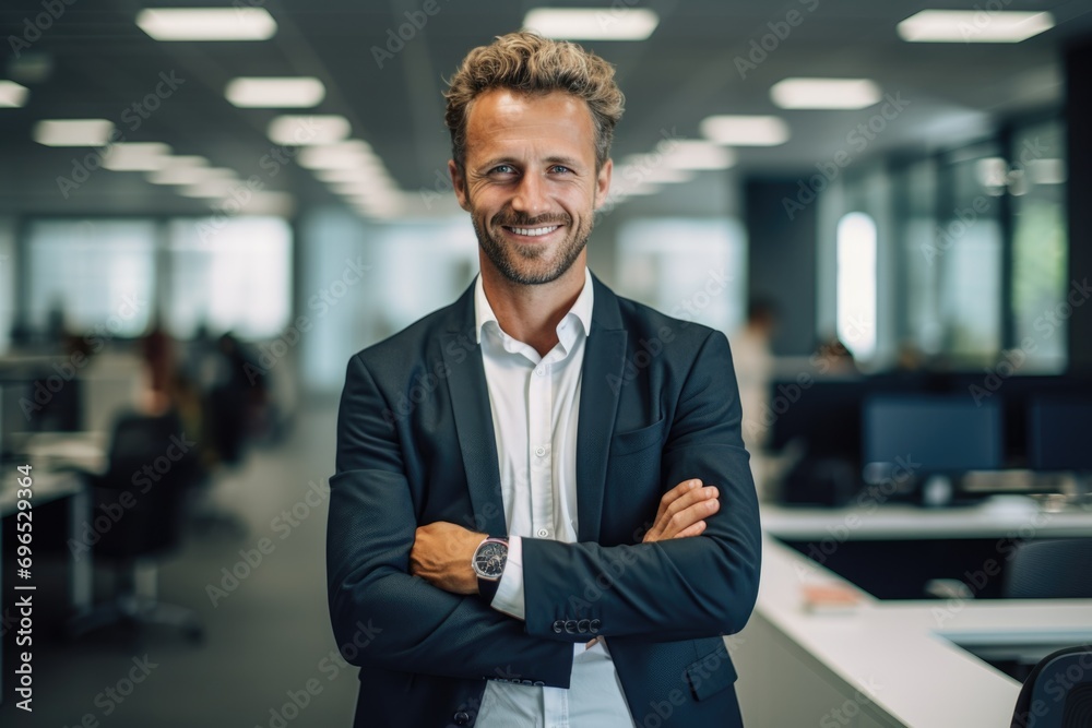 Smiling portrait of a young businessman in the office