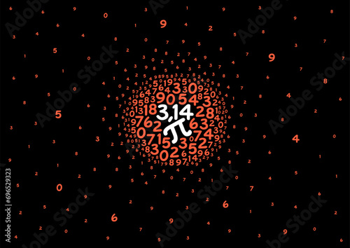 round pi number and symbol on black background. pi number, pi symbol and scattered numbers