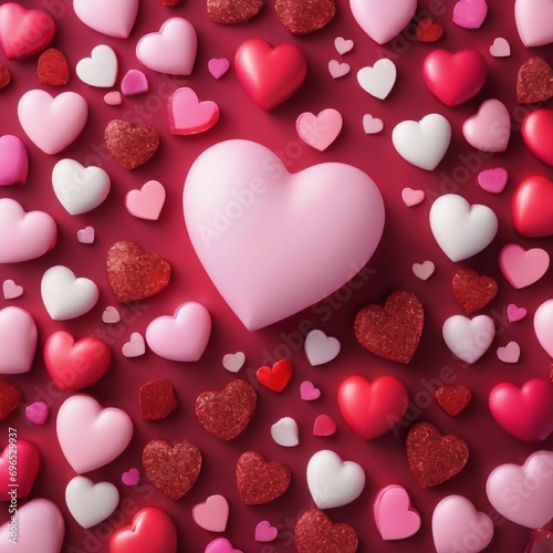 Many hearts on a red background, symbolizing love and affection