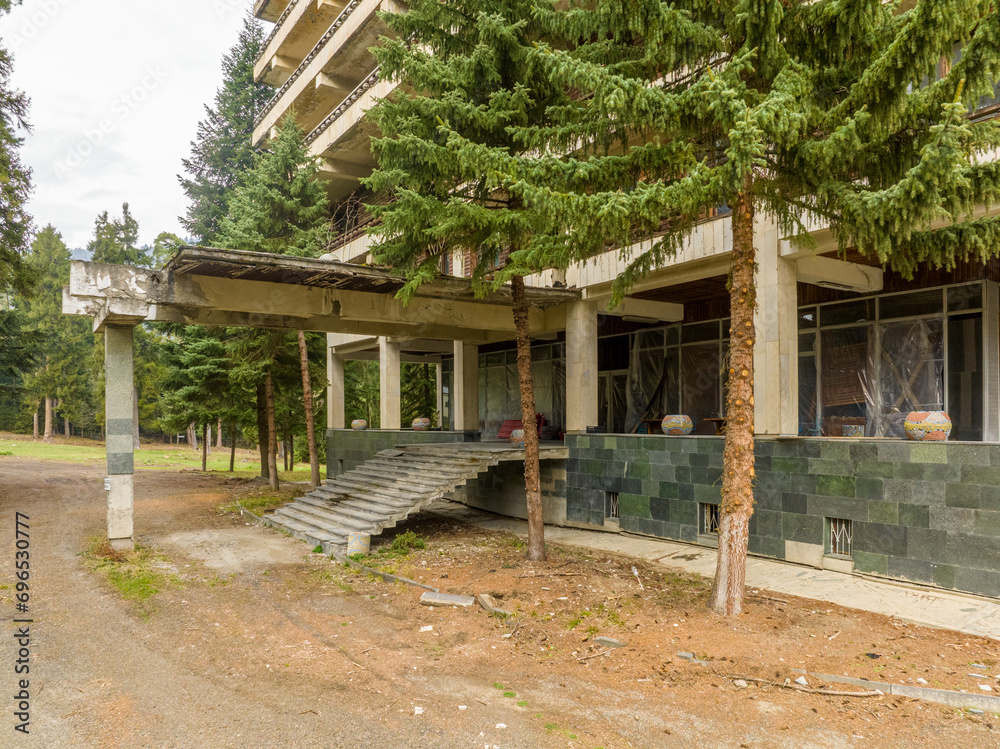 Aerial view of abandoned Composers House in Borjomi, Georgia 2023