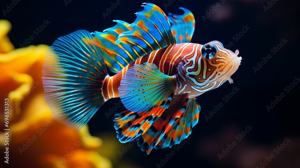 Fototapeta premium The mandarin fish has a beautiful color and can fight. a close-up of mandarin fish. is it a mandarin fish or mandarin dragonet?