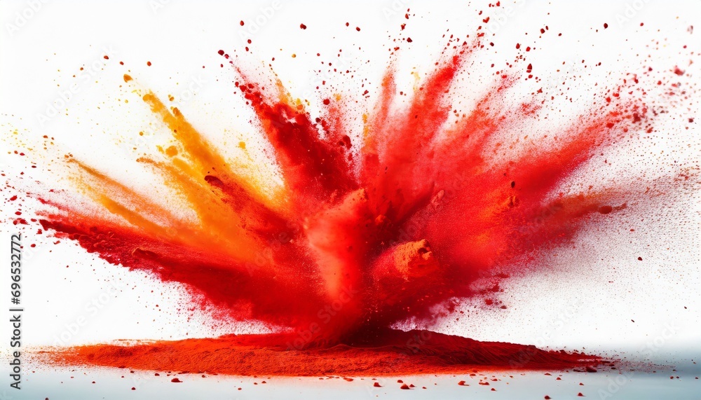 bright red holi paint color powder festival explosion isolated white background industrial print concept background